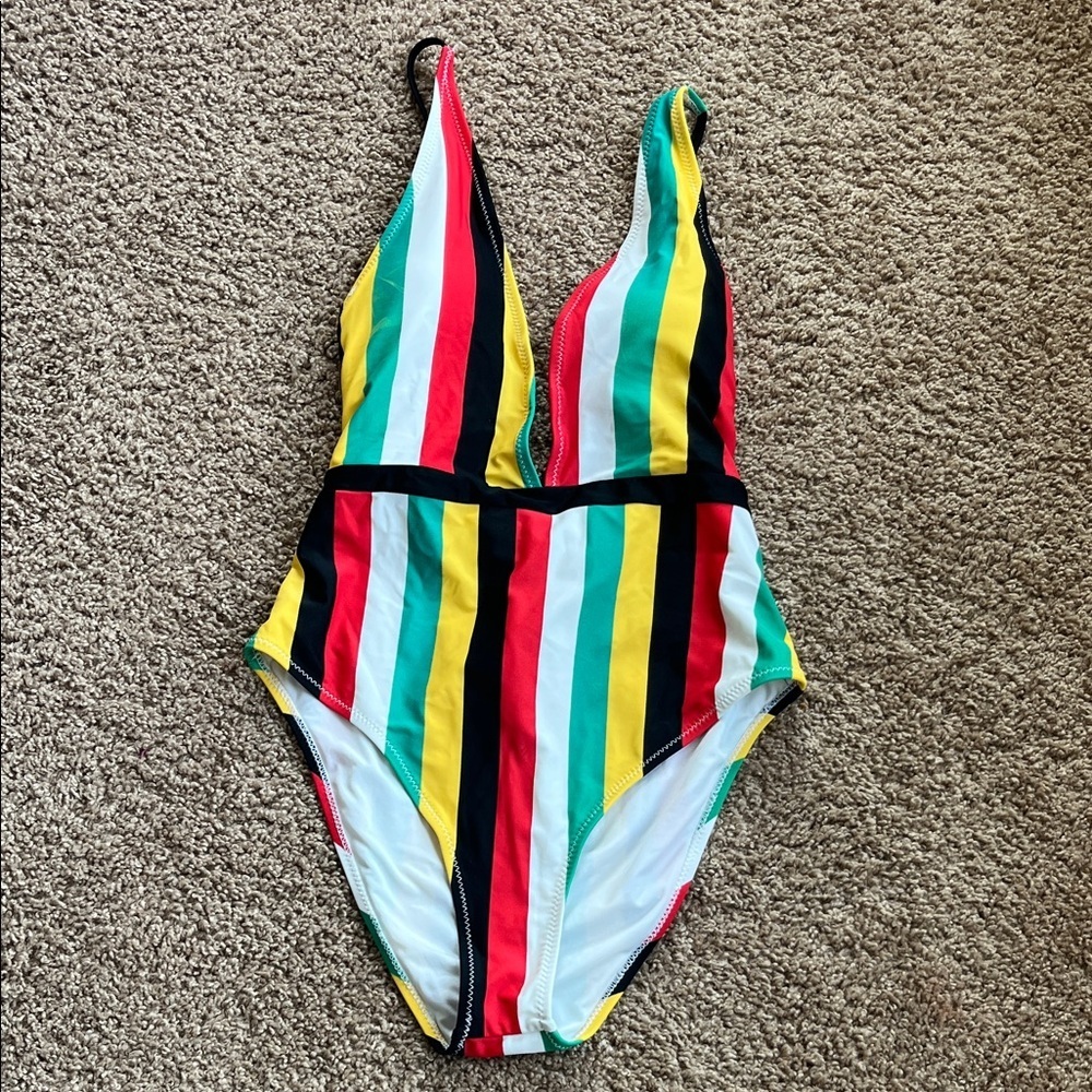 NWT Cupshe Multicolor Striped One Piece Swimsuit Size L